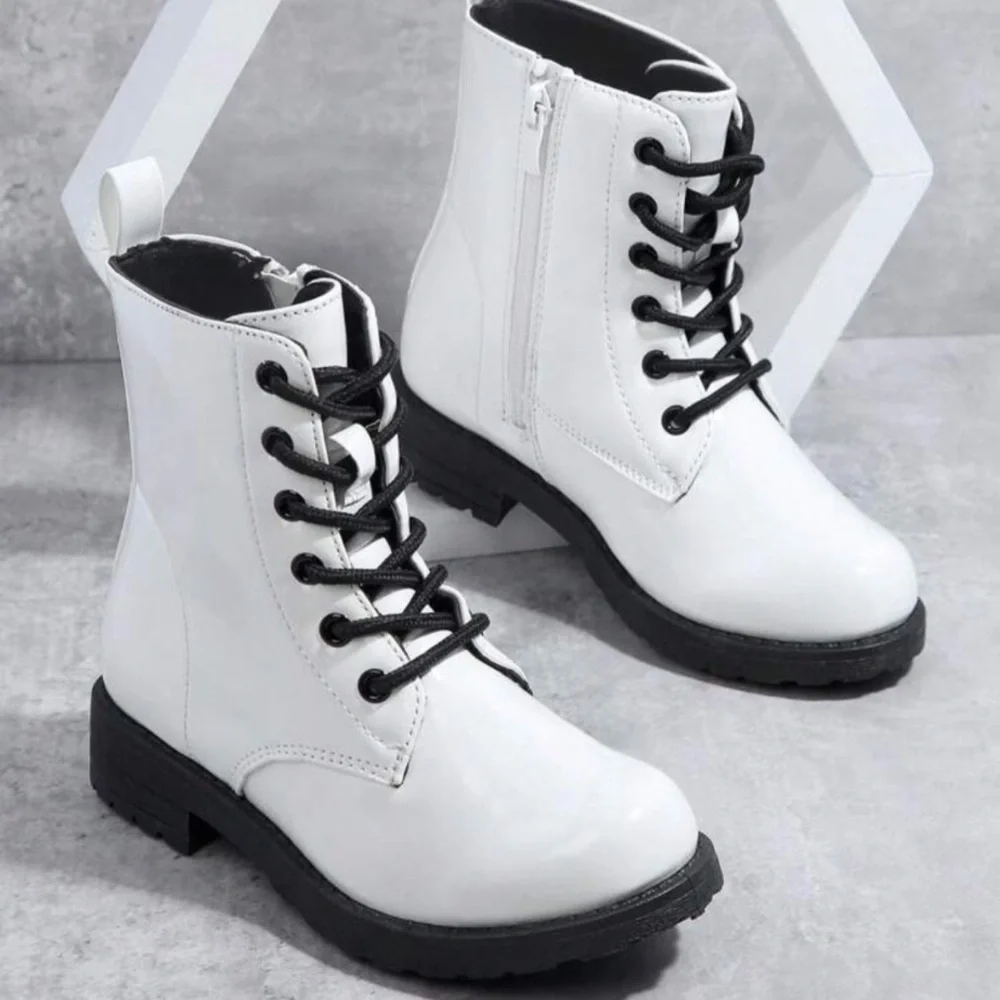 Kids White Combat Boots